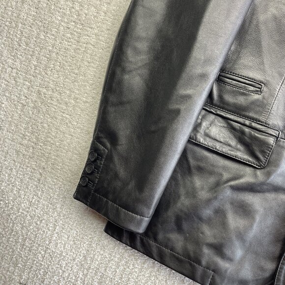 VTG Cordovan Black Leather Blazer Jacket Sports Coat Men Sz L Boxy 2 Button - Picture 6 of 14
